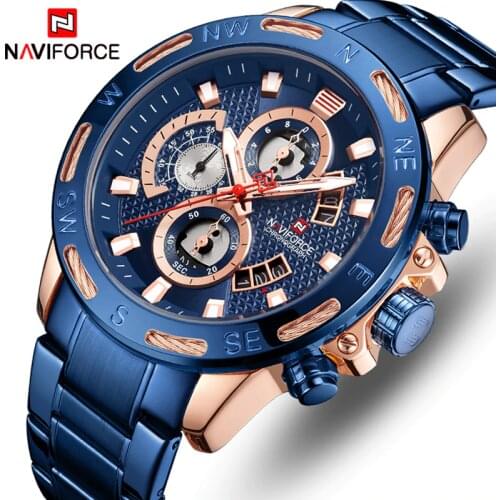 NAVIFORCE Men Watch Top Brand Luxury Quartz Men’s Watches Full Steel Chronograph Watch Waterproof Male Clock Relogio Masculino
