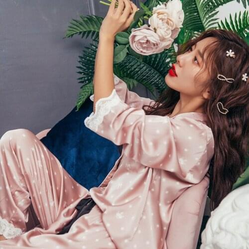 2021 New Pajamas Set for Women Home Suit Pyjama Satin Femme Sweetheart Lounge Set Polka Dot Girls Pajamas Sleepwear Nightgown