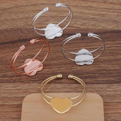 20pc into 25mm Heart Shaped Bangle Base Bracelet Blanks Tray Bezel Brass Cuff Bracelet Setting Cabochon Cameo