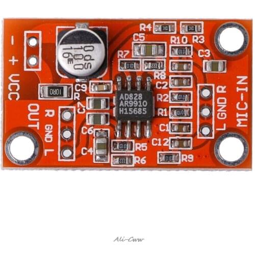 AD828 Stereo Dynamic Microphone Preamplifier Board MIC Preamp Module DC 3.8V-15V S927