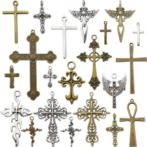 20 Pcs Mixed Zinc Alloy Cross Charms Pendants For Crafting Jewelry Making Accessory For DIY Necklace Bracelet Craft Supplies