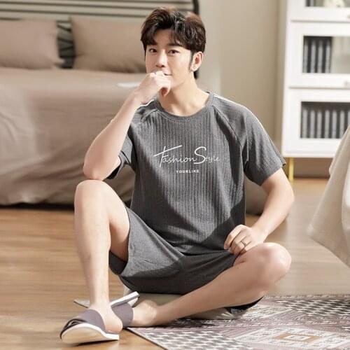 Pullover Short Sleeve Pants Pajama a Sets 6535 Cotton Summer Boy Man Jammies O-Neck Home Casual Sleepwear Nightwear Pyjamas hde