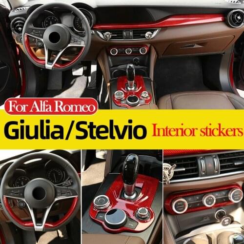 RealCarbon Fiber Car Steering Wheel Gear Shift Frame Dashboard Door CoverTrim For Alfa Romeo Giulia Stelvio 17-20InteriorSticker