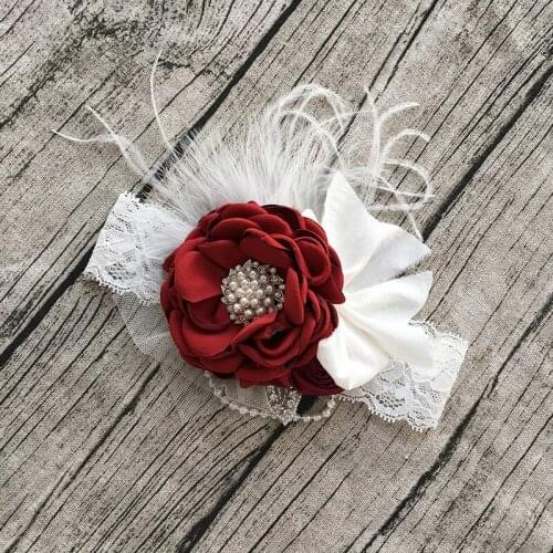 Christmas Red Flower Feather Headband