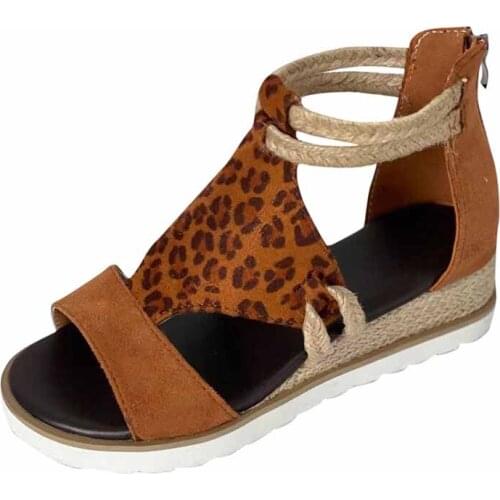 Sandals Women’s Wedge Heel Open Toe Fish Mouth Roman Style Sandals Shoes Flock Zipper Plus Shoes Women