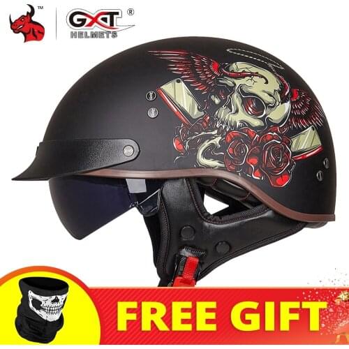 GXT Summer Motorcycle Helmet Casco Moto Classic Retro Motocross Half Helmet Off-Road Racing Moto Riding Helmet DOT Certification