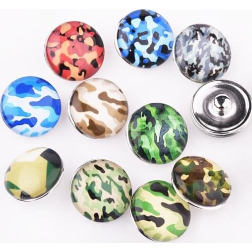 Mixed Color Camouflage Snap Button 18mm Glass Charms DIY Bracelets Necklace For Women 18 MM Interchangeable Button Accessories