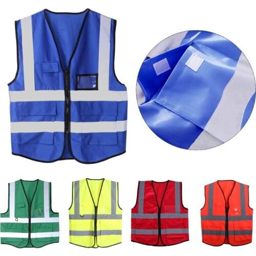Hi-Vis Safety Vest With Zipper Reflective Jacket Security Waistcoat 5 Pockets N84F