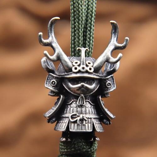Japanese Pirate Antlers Samurai Doll Paracord Bead Knife Lanyard Brass Charms EDC DIY Bracelet Accessories for Keychain Pendants