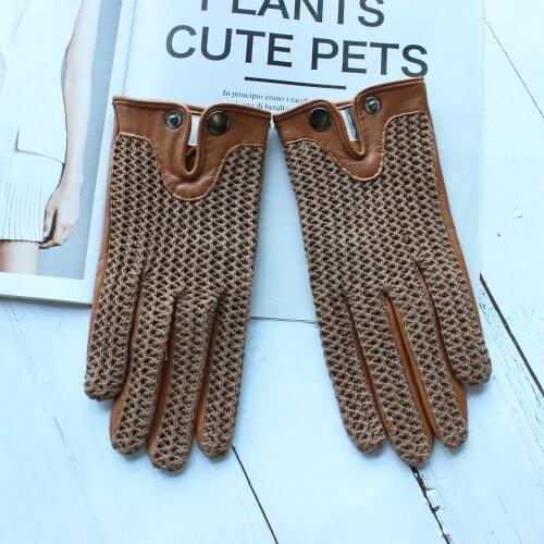 New style leather ladies sheepskin gloves non-slip touch screen unlined knitted breathable driving riding motorcycle gloves