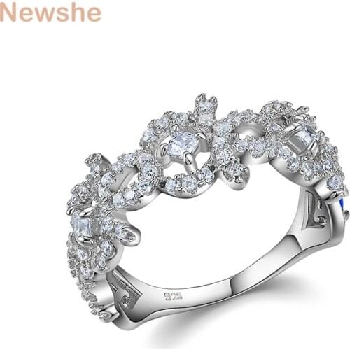 Newshe Unique Design Solid 925 Sterling Silver Wedding Engagement Rings For Women AAA Zircon Jewelry Gift For Her JR5608