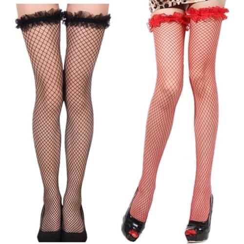 2 Pairs/lot Sexy Women Mesh Stockings Lace Top Sheer Thigh High Stockings Female Fishnet Stockings Hollow Out Stockings Garters