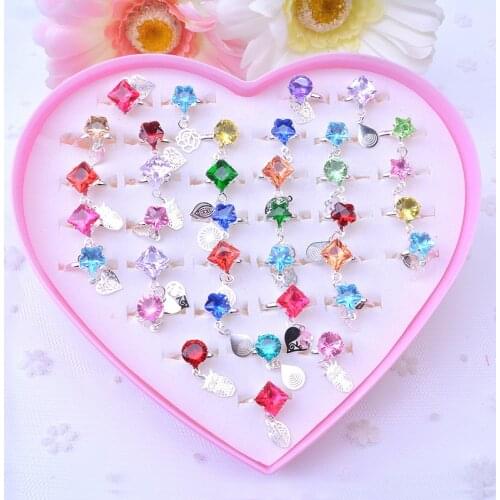 36pcs Cute Cartoon Rings Toys for Baby Girls Pretend Play Game Colorful Kids Beauty Fashion Birthday Party Gift Kawaii
