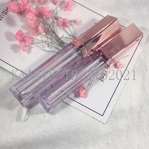 4ML 100pcs Plastic Square Clear Beauty Lip Gloss Tube with Rose Gold Lid, Empty Cosmetic Makeup Lipstick Tool, Lip Balm Bottle
