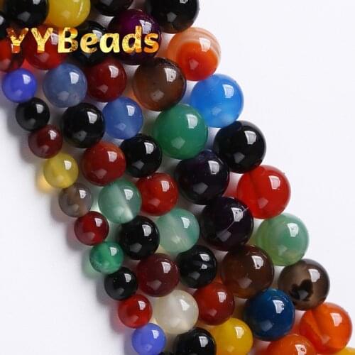 AAA+ Natural Mixed Colors Agates Beads Multicolor Agates Onyx Round Beads For Jewelry Making DIY Bracelet Anklets 15" 4mm-12mm