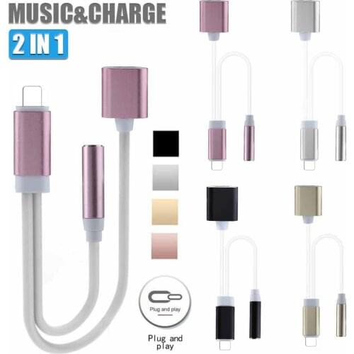 For iPhone Adapter 2 In 1 For iPhone XS 11 PRO MAX XR X 8 Plus Lighting to 3.5mm Jack Earphone Charging Converter AUX Splitter
