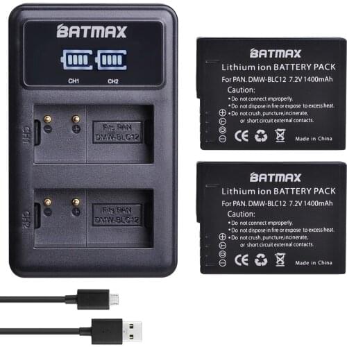 2Pcs DMW-BLC12 BLC12E BLC12PP DMW BLC12 Battery + LED Dual Charger for Panasonic Lumix FZ1000,FZ200,FZ300,G5,G6,G7,GH2,DMC-GX8