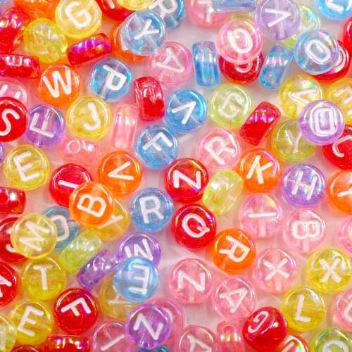 300pcs 4x7mm Color AB Round Flat Alphabet Loose Acrylic Beads Handmade Jewelry Accessories DIY Decorating Tools