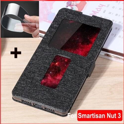 For Smartisan Nut 3 Case Nut3 Silicone + Leather Back Cover For Smartisan Nut U3 OC105 Case Open window Flip Protective coque