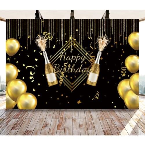 Gold Balloons Besides Name Customize Happy Birthday Backdrop Photographic Golden Glitter Tassels Wine Cake Table Background