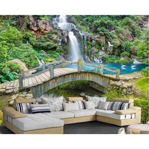 Beibehang Custom spring creek bridge waterfalls landscape picture background wallpaper home decoration wallpaper for walls 3 d