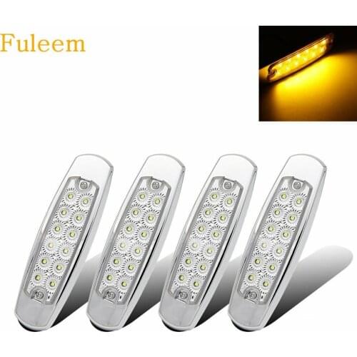 Fuleem 4PCS 6.15" Amber Clear Lens Side Marker Clearance Light 12LED Fender Truck Trailer Waterproof