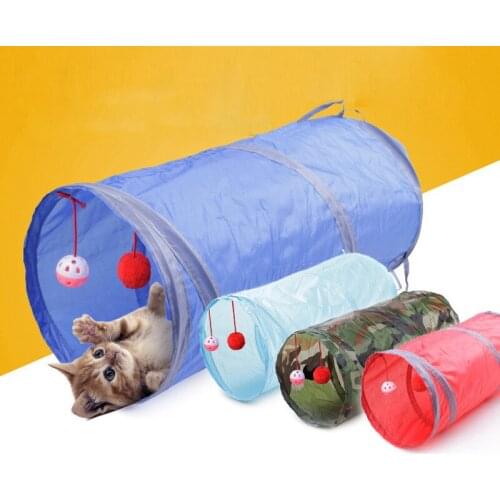 Cat Tunnel 2 Holes Play Tubes Balls Collapsible Crinkle Pet Supplies For Fun Kitten Toys Interactive Foldable Cat Channel Tunnel