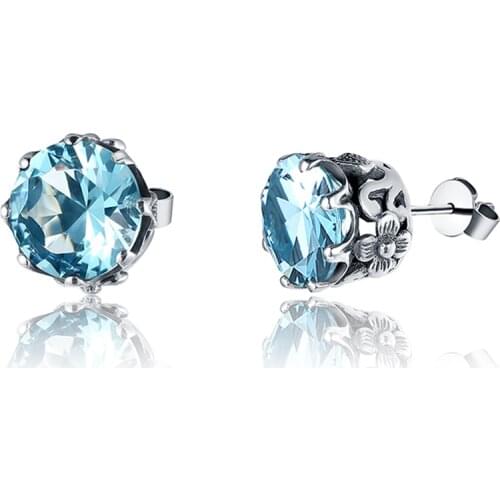 SzjinAo Refined Aquamarine earrings Flower Carving Handmade Office Lady Style 925 silver earring geometric Women ear jewelry