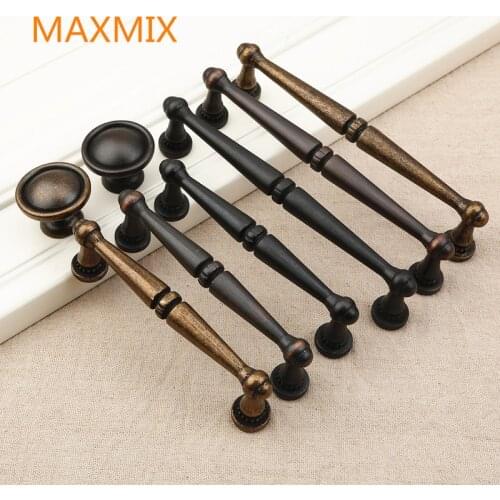 MAXMIX Furniture Retro solid door handles drawer single hole small handle American European antique cabinet classical handle