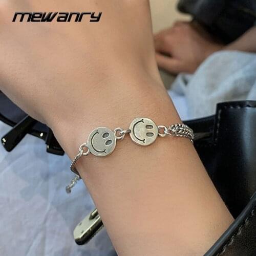 Mewanry 925 Sterling Silver Bracelet for Women Trend Hip Hop Vintage Double Chain Smiley Party Jewelry Birthday Gifts Wholesale