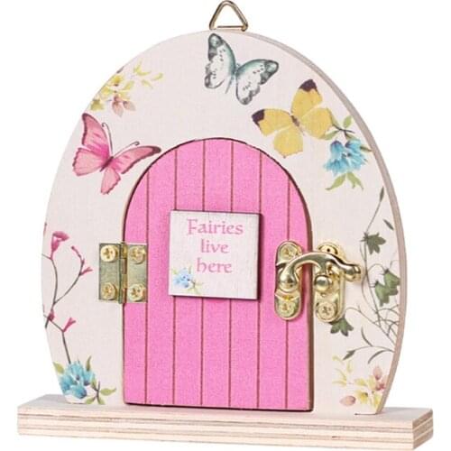 Miniature Fairy Wooden Garden Pink Arch Door 3D DIY Pixie Elf Mouse Hole Decor 85DB