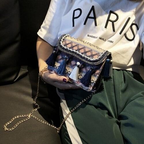 Fashion Linen woven cross body bags for woman designer clutch Womens over the shoulder Fringed Chain bag purses and handbags