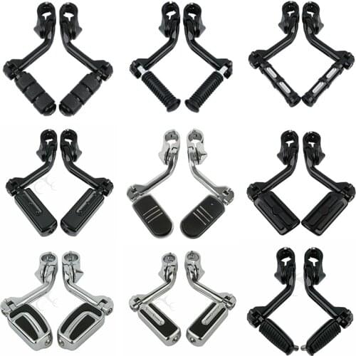 Motorcycle 1-1/4" Highway Engine Guards Foot Pegs Long Angled Mount For Harley Touring FLHR