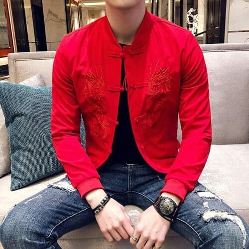 Vintage Men Jacket Dragon Embroidered Bomber Jacket Korean Male Clothes Trend Baseball Coat Mens Spring Men Jacket 2020 KK3312