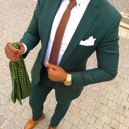 Handsome Terno Masculino Green Men Casual Suit Set Slim Fit 2 Piece Tuxedo For Men Groom Wedding Suits Custom Prom Blazer 2021
