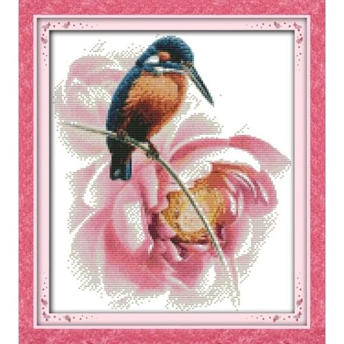Joy Sunday Alcedo Atthis Bengalensis Stamped Counted Cross Stitch Sets DIY Cross Stitch Kit for Embroidery Home Decor Needlework
