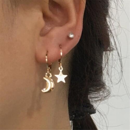2019 New Fashion Chic Women Girl Daily Earring Set High Qualiy Gold Color Sun Moon Star Stone 6 Pair Drop Dangle Earring Set