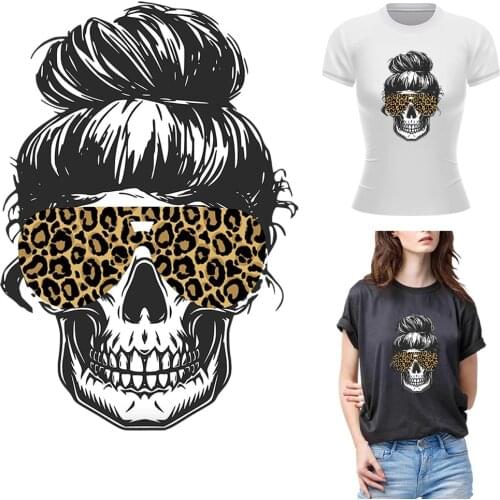 Skull MOM Life Iron On Patches For Clothing Leopard Thermal Stickers On Clothes Appliques Decrotive Patch DIY Decal For Fabric