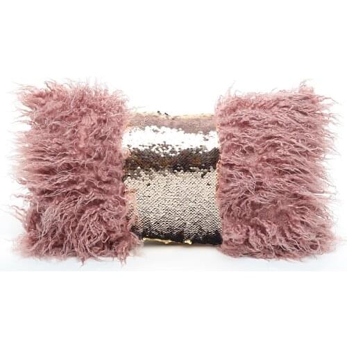 Faux Fur Pillow Cover White Green Grey Sequin Cushion Cover Home Decor Lumbar Pillow 30x50cm Decorative pillowsham