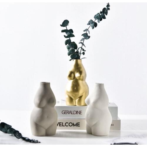 Nordic Body Shape Ceramics Flower Vase Gold Modern Flowerpot Minimalism Home Wedding Decoration Accessories For Livingroom