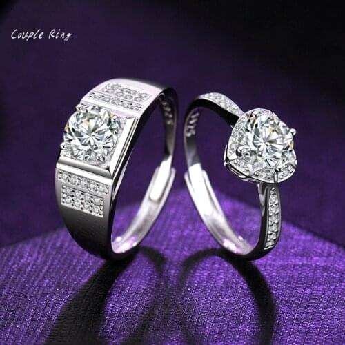 One Carat Moissan Diamond Wedding RingS 925 Sterling Silver Accessories Couple Ring Men and Women Pair Jewelry Retro