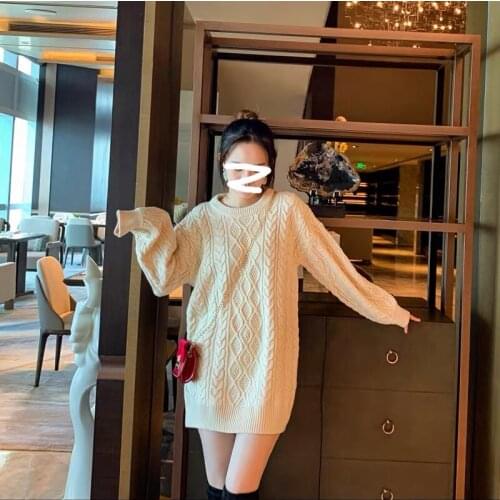 Pure Color Autumn And Winter Heavy Long Sweater Women Korean Round Neck Sweater Harajuku Wool College Uniform 2021 New