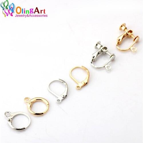 OlinglArt 12pcs/lot 10mm/12mm/15mm Three styles of mixing Copper ear clip hook wire clasp KC gold/rhodium DIY jewelry making
