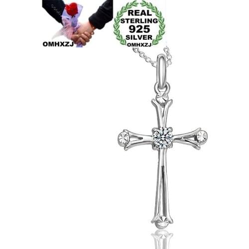 OMHXZJ Wholesale Personality Fashion OL Woman Girl Wedding Gift White Cross AAA Zircon 925 Sterling Silver Pendant Charm CH20