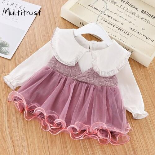 Girls Dress Autumn 2020 Girls Clothes Long Sleeves Collar Top + Dress 2pcs Female Childrens Cake Dresses Kids Clothing