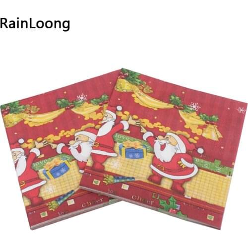 [RainLoong] Red Christmas Santa Printed Paper Napkins For Christmas Decoration Servilleta 33*33cm 1 pack (20pcs/pack)