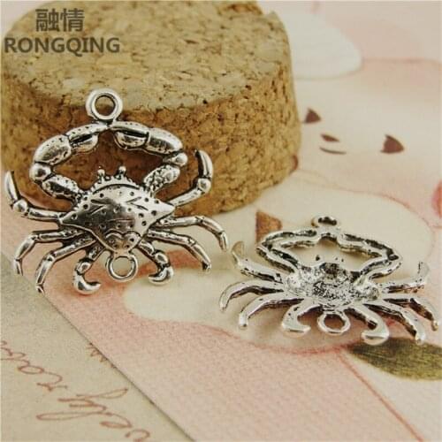 RONGQING 40pcs/pack charm for making jewelry Antique Silver Animal Crab diy