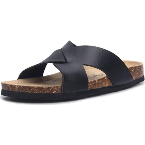 New Fashion Summer Cork Sandals Men Casual Beach Slip On Slides Shoe Cross sandals Flat with Plus Size 35-45 black white brown