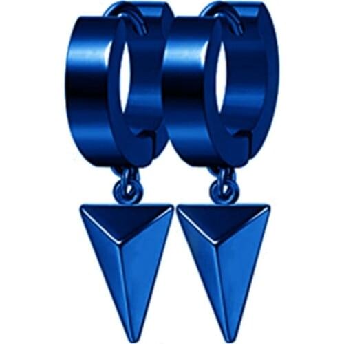 1 pair Stainless Steel Blue/Gold Hoop Earrings For Men/Women Three-dimensional triangle Pendant Unisex Punk Gothic Metal Jewelry