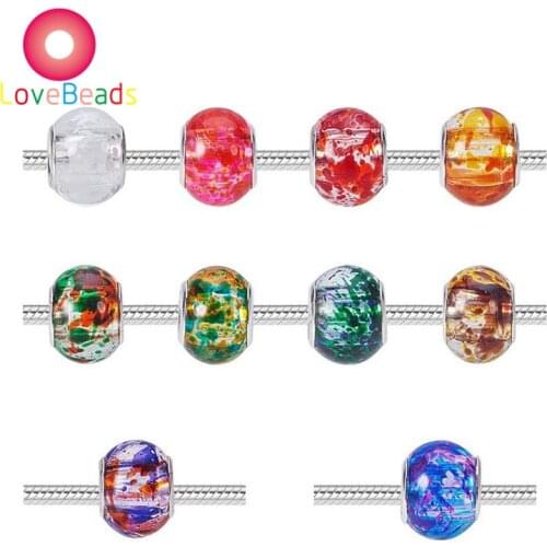 10Pcs Paint Color Glass Murano 5mm Large Hole Glass Spacer Beads Fit Pandora Charms Bracelet Bangle Snake Chain Jewelry Beads
